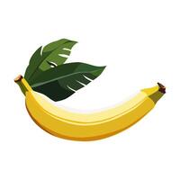 tropicale salutare giallo Banana con verde le foglie isolato su bianca sfondo. vettore frutta illustrazione nel piatto stile. estate spiaggia clipart per design di carta, striscione, volantino, saldi, manifesto, icone