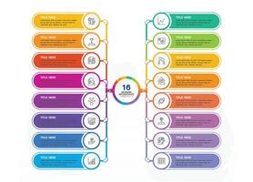 Infografica processi design con icone e 16 opzioni o passi. vettore