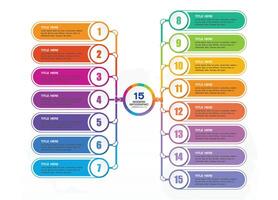 Infografica processi design con icone e 15 opzioni o passi. vettore