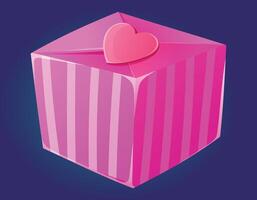 rosa a strisce regalo scatola con coperchio e cuore. vettore isolato cartone animato illustrazione di un' presente per San Valentino giorno o altro vacanza.