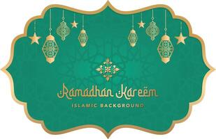 tranquillo, calmo d'oro verde Arabo islamico Ramadan sfondo con lanterne e stelle vettore