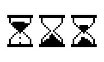 clessidra nel pixel. il icona di un' pixel orologio fatto di sabbia bicchiere. vettore illustrazione illustrazione di un' impostato di oggetti. il residuo volta, in esecuzione sabbia, conto alla rovescia