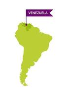 Venezuela su un Sud America S carta geografica con parola Venezuela su un' a forma di bandiera marcatore. vettore isolato su bianca sfondo.