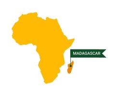 Madagascar su un Africa S carta geografica con parola Madagascar su un' a forma di bandiera marcatore. vettore isolato su bianca sfondo.