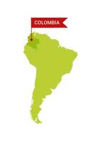 Colombia su un Sud America S carta geografica con parola Colombia su un' a forma di bandiera marcatore. vettore isolato su bianca sfondo.