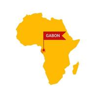 Gabon su un Africa S carta geografica con parola Gabon su un' a forma di bandiera marcatore. vettore isolato su bianca sfondo.