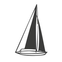 barca a vela mano disegnato silhouette vettore illustrazione su isolato sfondo. design elemento per attività commerciale icona, cartello, Stampa, carta, carta. vacanza, passatempo, turismo, sport