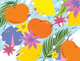 estate fresco arancia e Limone agrume botanico impianti astratto vettore illustrazione isolato su orizzontale leggero blu sfondo. colorato sociale media inviare, manifesto, opuscolo, o carta stampe design.