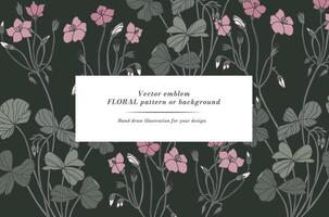 Vintage ▾ carta con oxalis fiori. floreale ghirlanda. fiore telaio per negozio di fiori con etichetta disegni. fiori sfondo per cosmetici confezione vettore