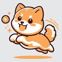 carino cartone animato shiba inu cane salto con volante palle. vettore illustrazione.