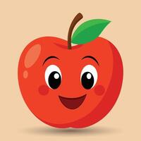 sorridente Mela con occhi carino divertente Mela frutta cartone animato stile vettore design illustrazione
