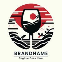 bicchiere vino logo elegante con cerchio tradizionale motivo e Giappone elemento estetica con rosso e nero colore vettore