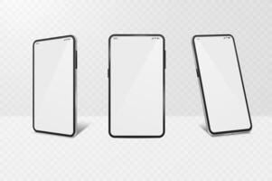 smartphone modello con bianca schermo. mobile Telefono a partire dal diverso angoli isolato su un' bianca sfondo. vettore illustrazione.