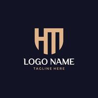 piatto monogramma logotipo d'oro lettera iniziale hm o mh vettore