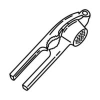 icona della pressa di aglio. scarabocchiare lo stile dell'icona disegnato a mano o contorno vettore