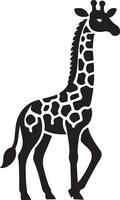 giraffa in piedi vettore icona nel piatto nero colore isolato su bianca sfondo. carino safari, zoo, Africa animale clipart.
