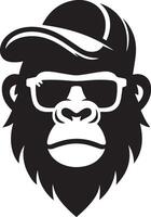 gorilla nel berretto e occhiali da sole. gorilla viso su bianca sfondo. freddo gorilla icona. vettore