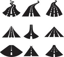 vettore nero auto strada icone impostato su bianca sfondo. autostrada simboli. strada segni. viaggio traffico curvo autostrada.