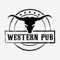 occidentale pub mucca bufalo cranio logo. selvaggio ovest cowboy logo. Toro logo design per il tuo attività commerciale ranch. vettore