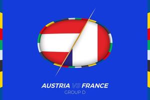 Austria vs Francia calcio incontro icona per europeo calcio torneo 2024, contro icona su gruppo palcoscenico. vettore