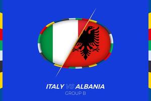 Italia vs Albania calcio incontro icona per europeo calcio torneo 2024, contro icona su gruppo palcoscenico. vettore