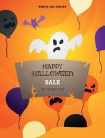 banner vettoriale con palloncini e un fantasma per una vendita di halloween
