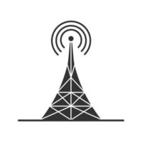 icona del glifo con torre radio. antenna. simbolo di sagoma. spazio negativo. illustrazione vettoriale isolato