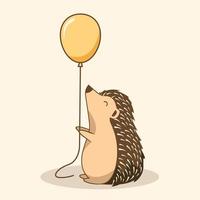 illustrazioni di riccio porcospino cartone animato con palloncino vettore