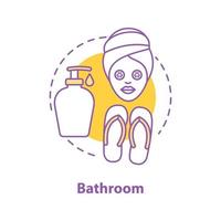 icona del concetto di accessori per il bagno. illustrazione della linea sottile di idea di cura personale. maschera facciale, ciabatte e sapone liquido. disegno vettoriale isolato contorno