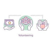 icona del concetto di volontariato. beneficenza internazionale. donazione. illustrazione della linea sottile di idea di raccolta fondi. Fondazione caritatevole. disegno vettoriale isolato contorno