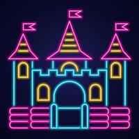 icona al neon del castello gonfiabile. casa di salto nel parco giochi per bambini. illustrazione vettoriale