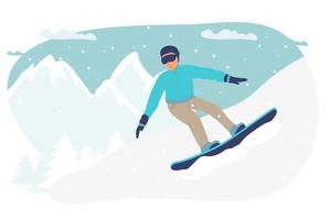 snowboard. coppia di snowboarder in montagna. sport invernali e ricreazione. resort per lo snowboard con un giovane. illustrazione vettoriale piatta paesaggio invernale