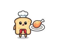 pane pollo fritto chef personaggio dei cartoni animati vettore