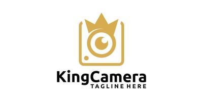 creativo re telecamera logo disegno, corona e telecamera logo disegno, logo design modelli, simboli, icone, creativo idee. vettore
