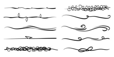 mano disegnato impostato di sottolineare, Riccio fruscii, sciabordi, piomba. vortice. evidenziare testo elementi. vettore illustrazione