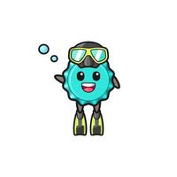 il personaggio dei cartoni animati del subacqueo con tappo di bottiglia vettore