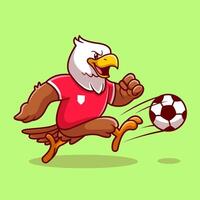 carino aquila giocando calcio palla cartone animato vettore icona illustrazione. animale sport icona concetto isolato premio vettore. piatto cartone animato stile