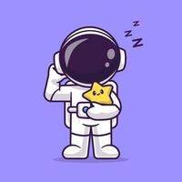 carino astronauta assonnato Tenere carino stella cartone animato vettore icona illustrazione. scienza tecnologia icona concetto isolato premio vettore. piatto cartone animato stile