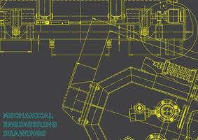 sistemi di progettazione assistita da computer. illustrazioni tecniche, sfondi. disegno di ingegneria meccanica. industria della costruzione di macchine. disegni di fabbricazione di strumenti vettore