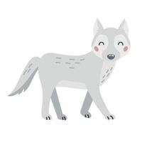 carino cartone animato mano disegnato bianca lupo su isolato bianca sfondo. personaggio di il polare, artico, tundra, foresta animali per il logo, mascotte, design. vettore illustrazione