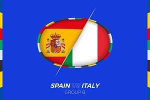 Spagna vs Italia calcio incontro icona per europeo calcio torneo 2024, contro icona su gruppo palcoscenico. vettore