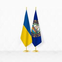 Ucraina e nuovo Hampshire bandiere su bandiera In piedi, illustrazione per diplomazia e altro incontro fra Ucraina e nuovo hampshire. vettore