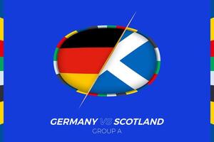 Germania vs Scozia calcio incontro icona per europeo calcio torneo 2024, contro icona su gruppo palcoscenico. vettore