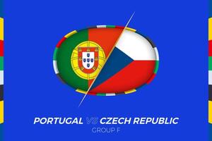 Portogallo vs ceco repubblica calcio incontro icona per europeo calcio torneo 2024, contro icona su gruppo palcoscenico. vettore