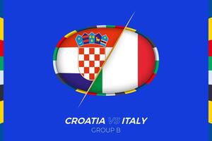 Croazia vs Italia calcio incontro icona per europeo calcio torneo 2024, contro icona su gruppo palcoscenico. vettore