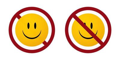 Sorridi emoji bandire vietare icona. non permesso emoticon vettore
