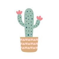 colorato fioritura cactus, succulento nel pentola. carino mano disegnato schizzo di cactus. scarabocchio stile, piatto design. scandinavo, boho stile. vettore illustrazione. esotico e tropicale pianta, casa arredamento