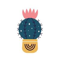 colorato fioritura cactus, succulento nel pentola. carino mano disegnato schizzo di cactus. scarabocchio stile, piatto design. scandinavo, boho stile. vettore illustrazione. esotico e tropicale pianta, casa arredamento