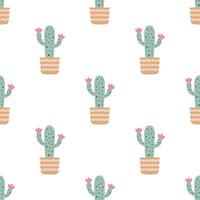 carino cactus nel boho stile. cactus senza soluzione di continuità modello. di moda boho sfondo. cactus tessuto Stampa design. succulento tessile. piatto disegno, scarabocchio stile, bianca sfondo vettore