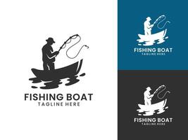 uomo pesca nel barca silhouette semplice logo design vettore